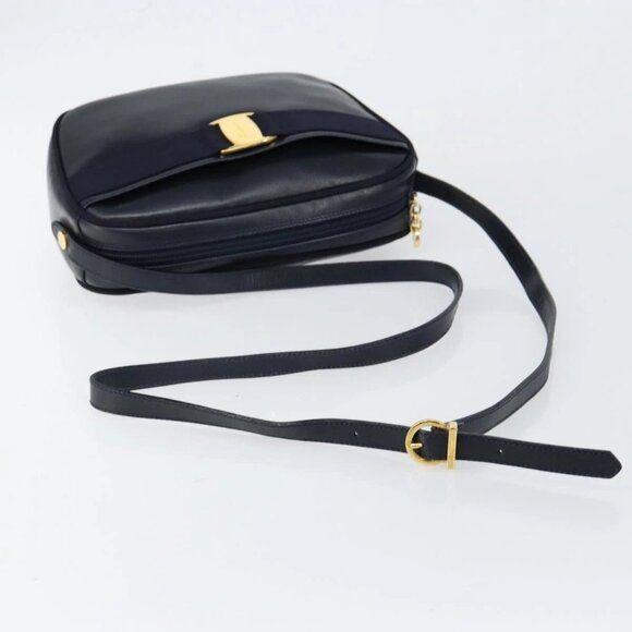 Salvatore Ferragamo Vala Shoulder Bag Leather Navy Gold Auth BA7059 - Picture 7 of 16